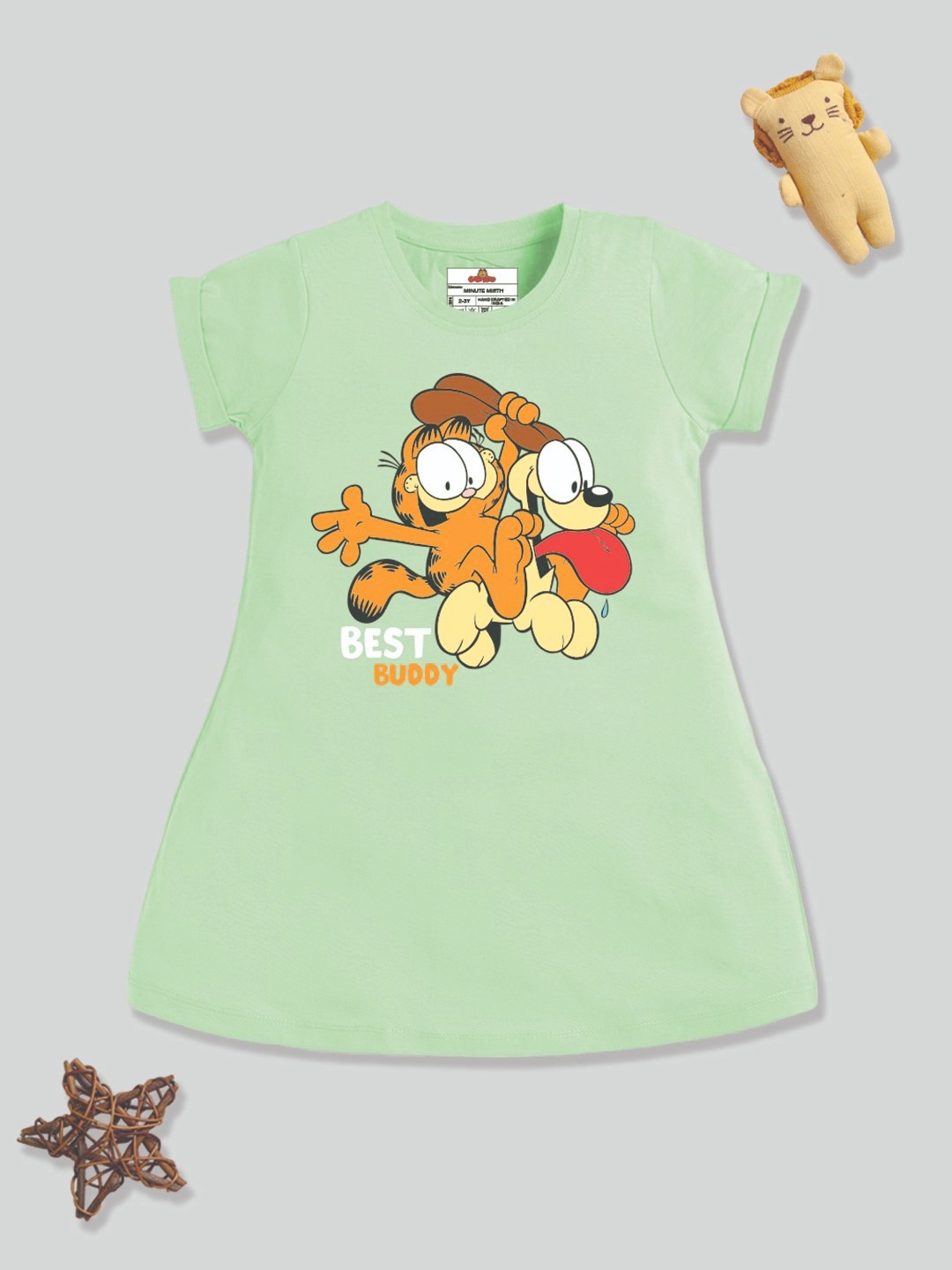 

YK X Minute Mirth Girls Garfield Printed A-Line Dress, Green