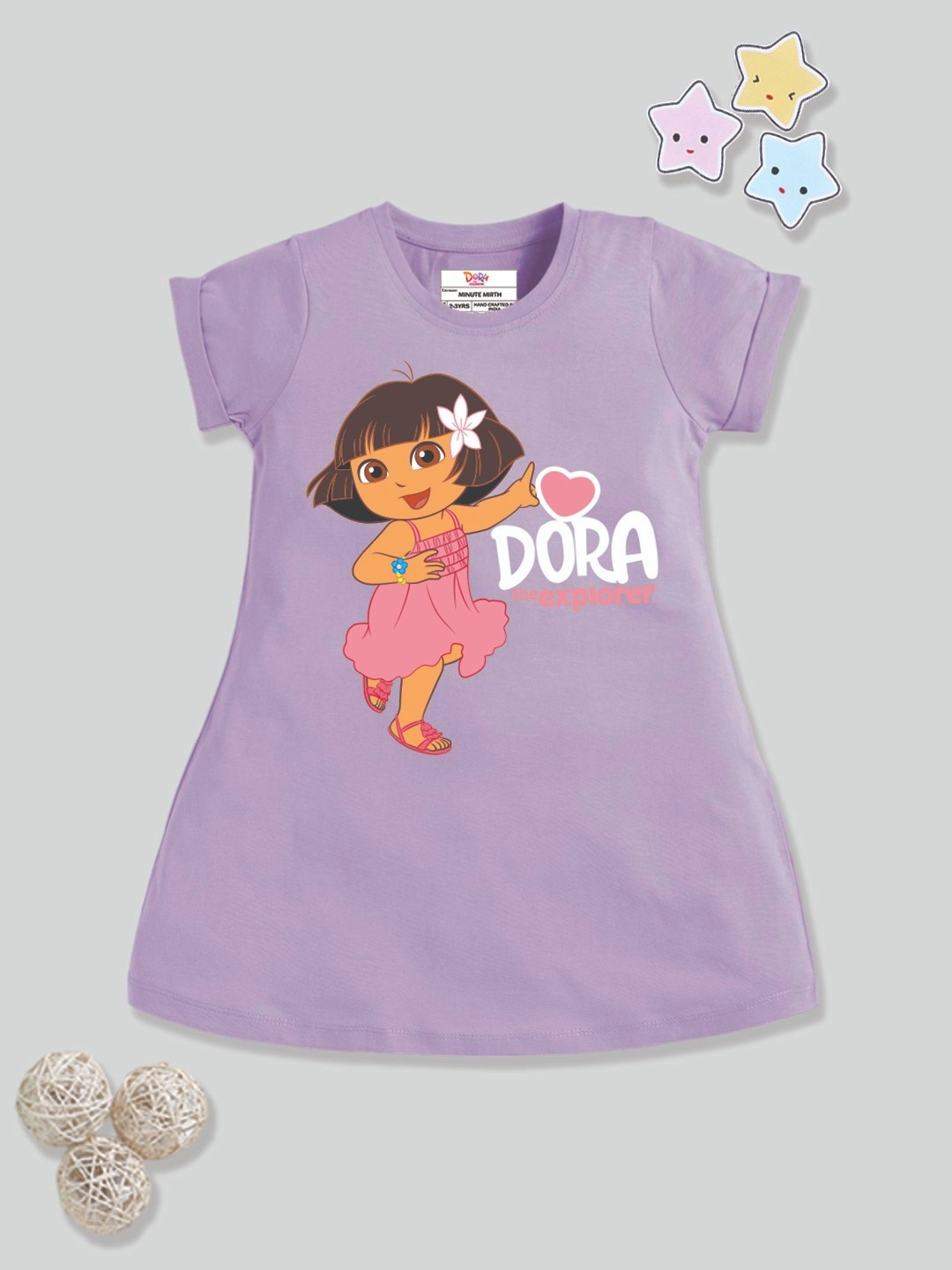 

YK X Minute Mirth Girls Dora Printed A-Line Dress, Purple