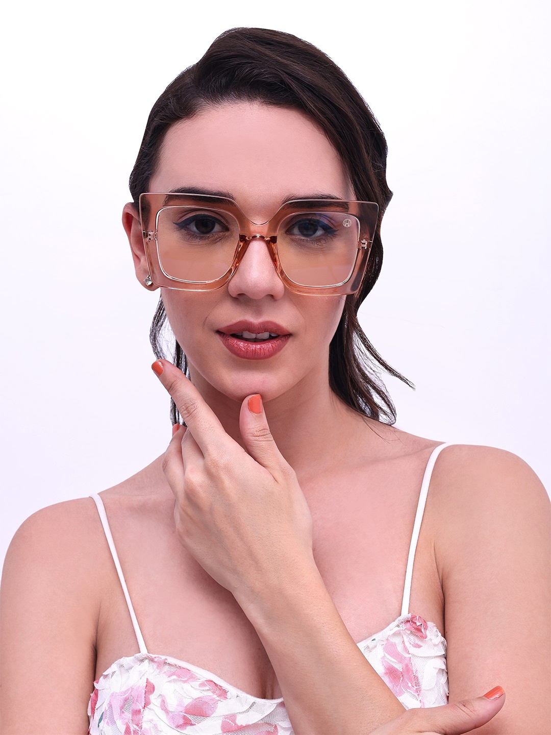 HAMILTANO WINSTON Women Full Rim Oversized Frames, Peach