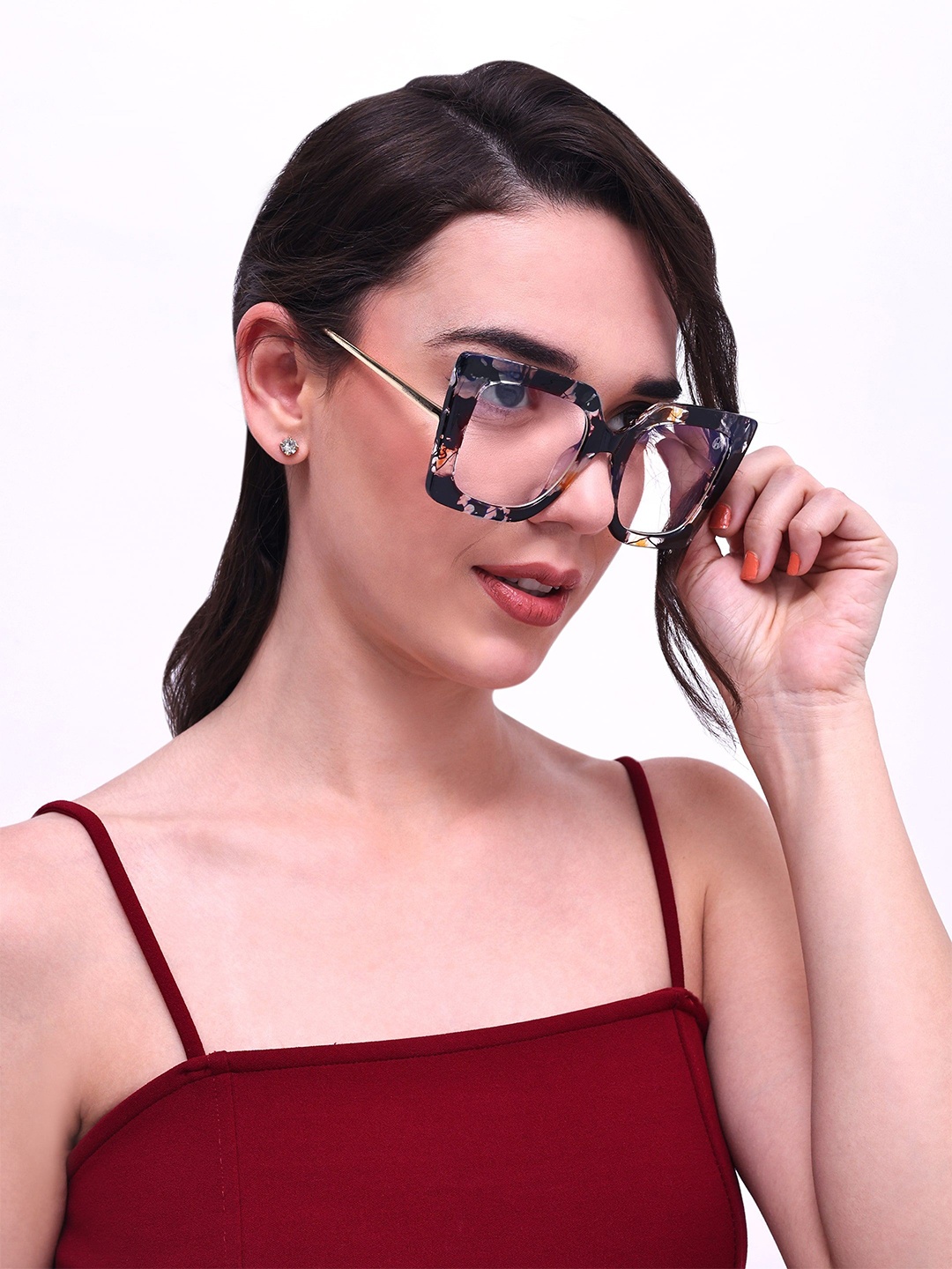 HAMILTANO WINSTON Women Abstract Printed Full Rim Oversized Frames, Blue