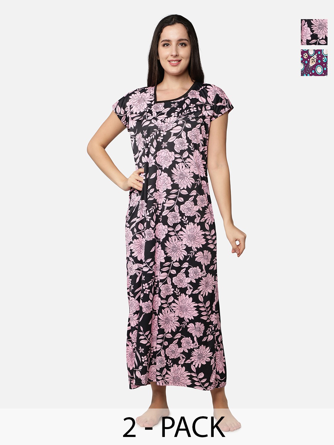 

Be You Printed Maxi Nightdress Pack Of 2, Pink