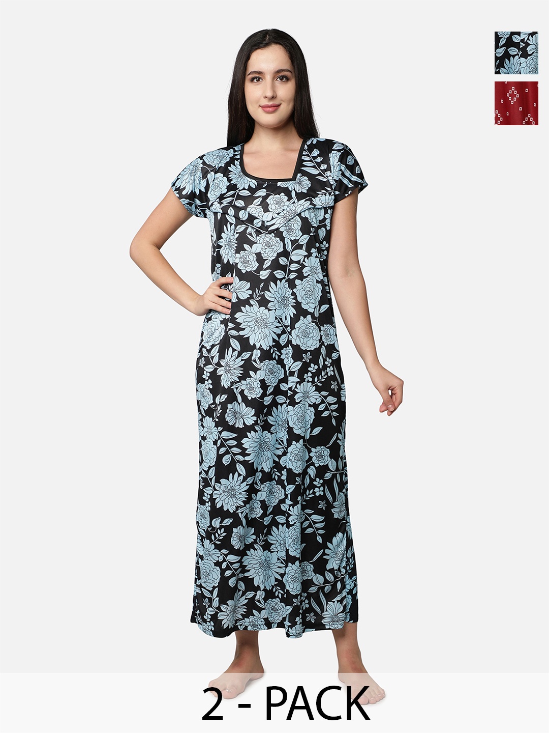 

Be You Printed Maxi Nightdress Pack Of 2, Blue