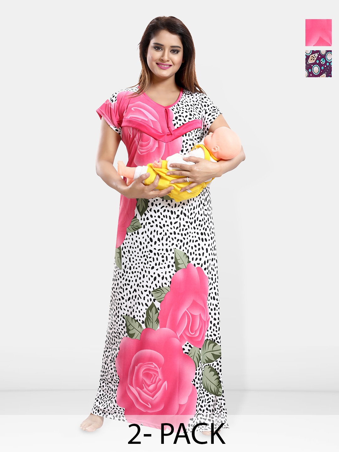 

Be You Women Pack Of 2 Printed Maxi Nightdress, Purple