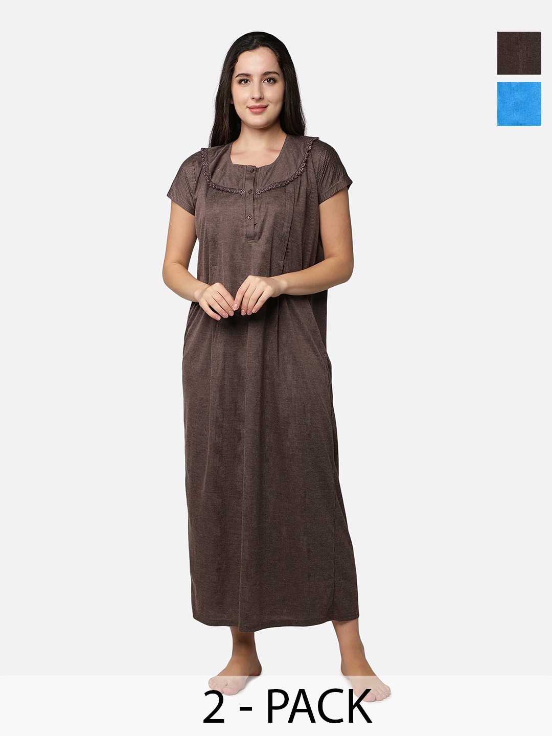 

Be You Striped Maxi Nightdress Pack Of 2, Blue