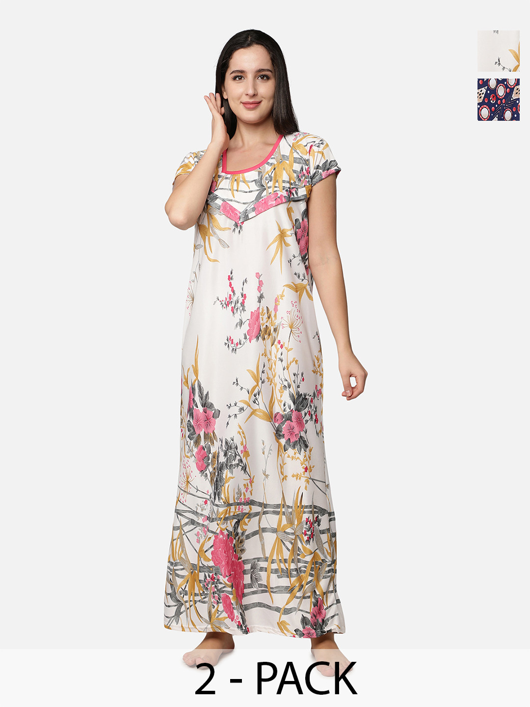 

Be You Women Pack Of 2 Printed Maxi Nightdress, Pink
