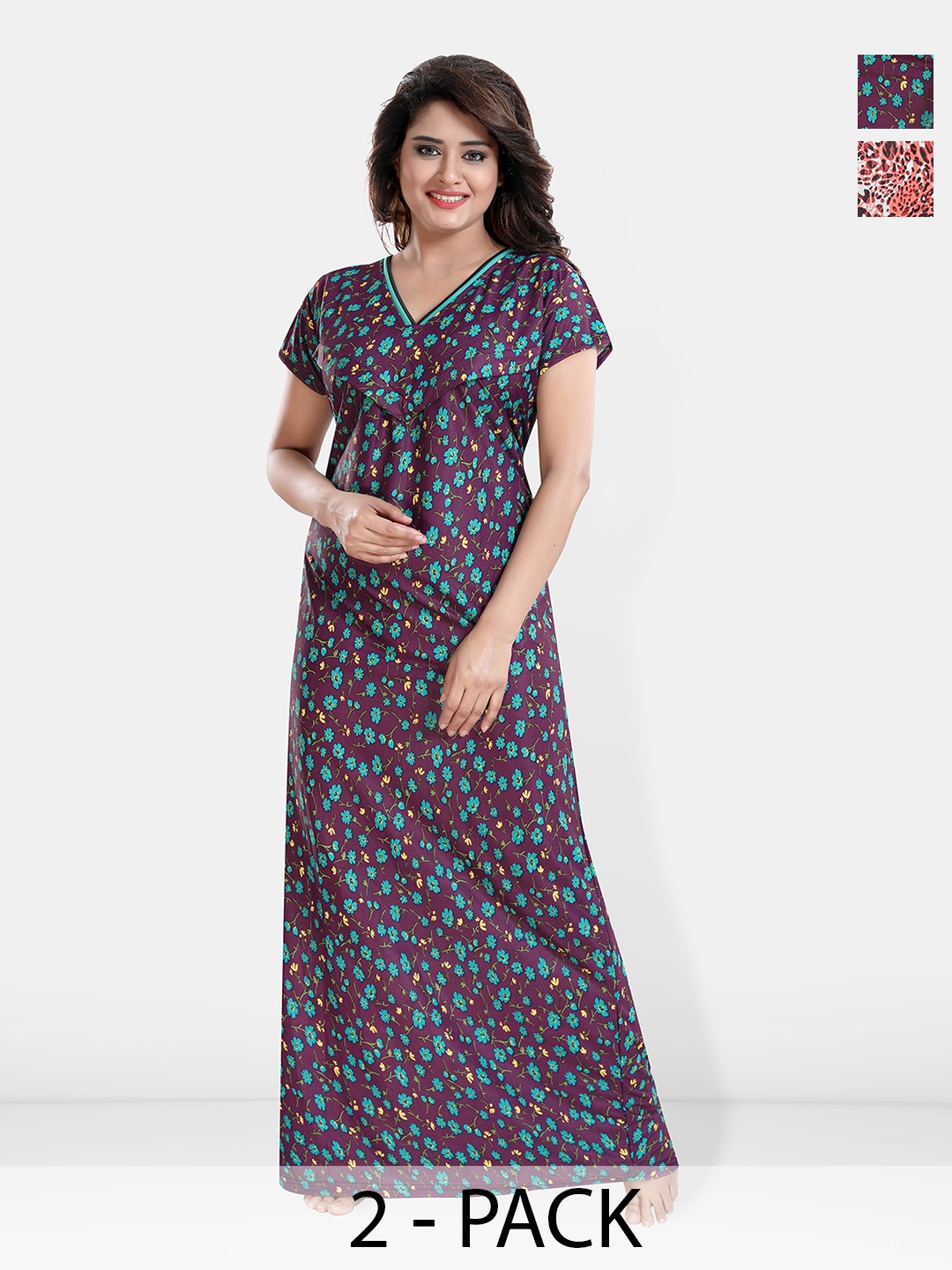 

Be You Printed Satin Maternity Maxi Nightdress, Peach
