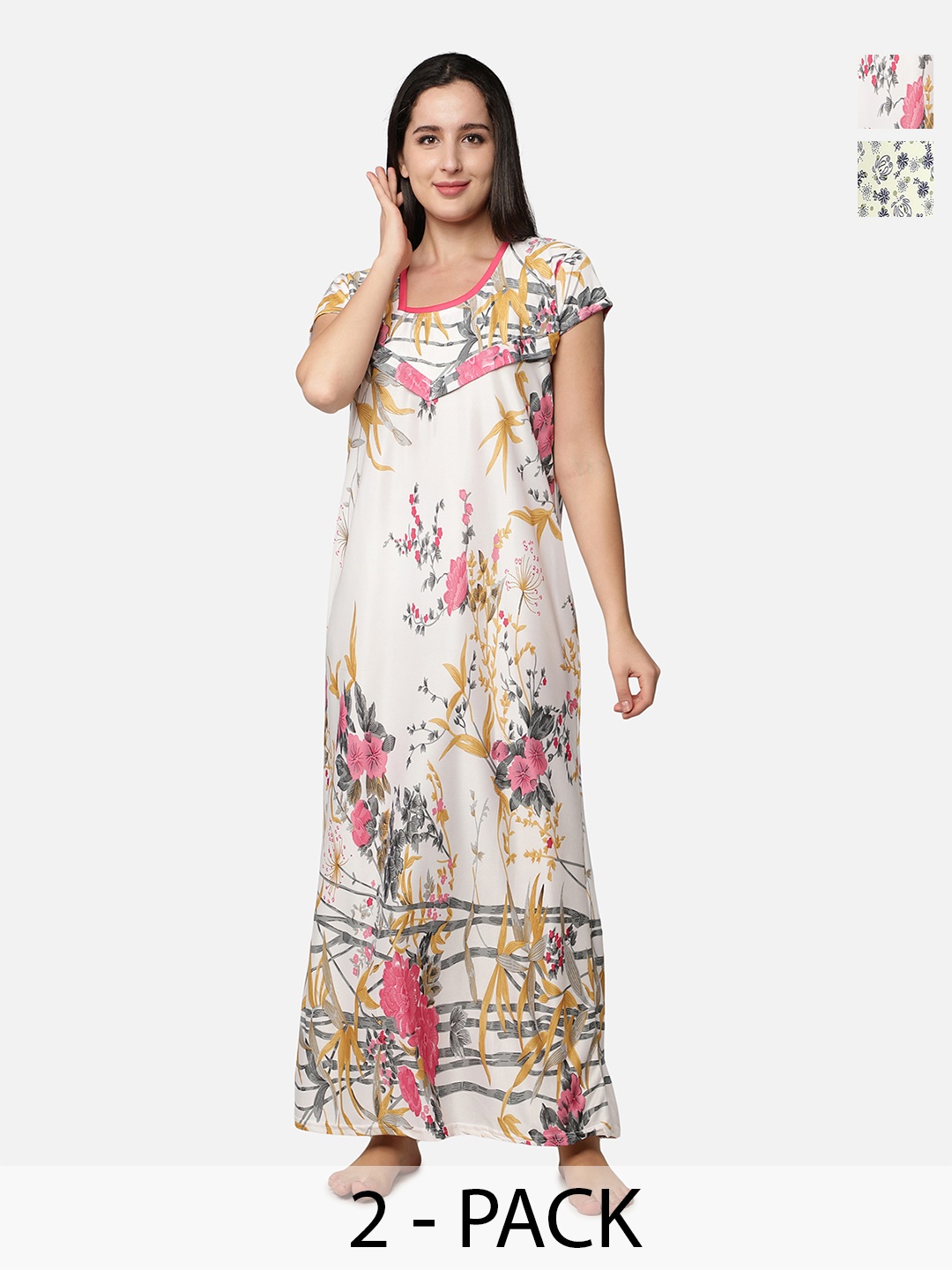 

Be You Women Pack Of 2 Printed Maxi Nightdress, Pink