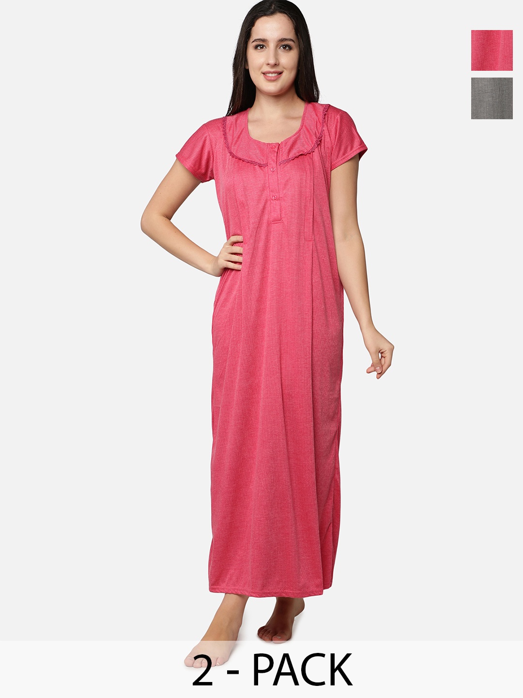 

Be You Striped Maxi Nightdress Pack Of 2, Grey