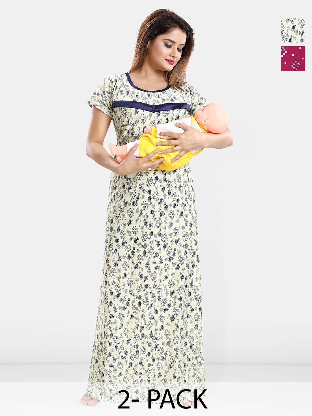 

Be You Women Pack Of 2 Printed Maxi Nightdress, Green
