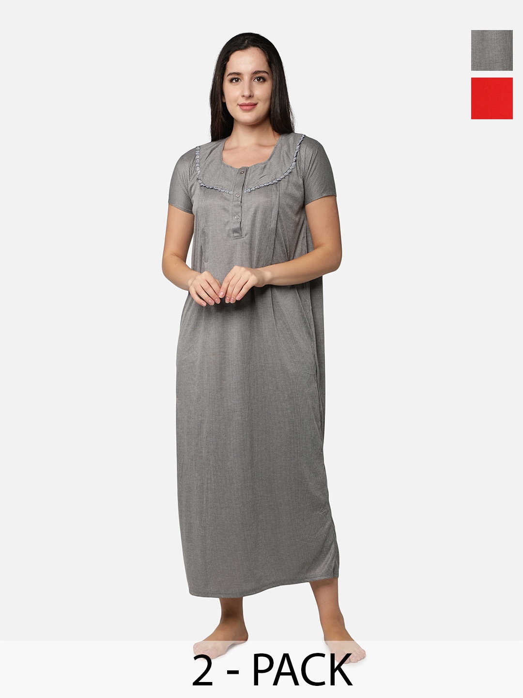 

Be You Women Pack Of 2 Maxi Nightdress, Red