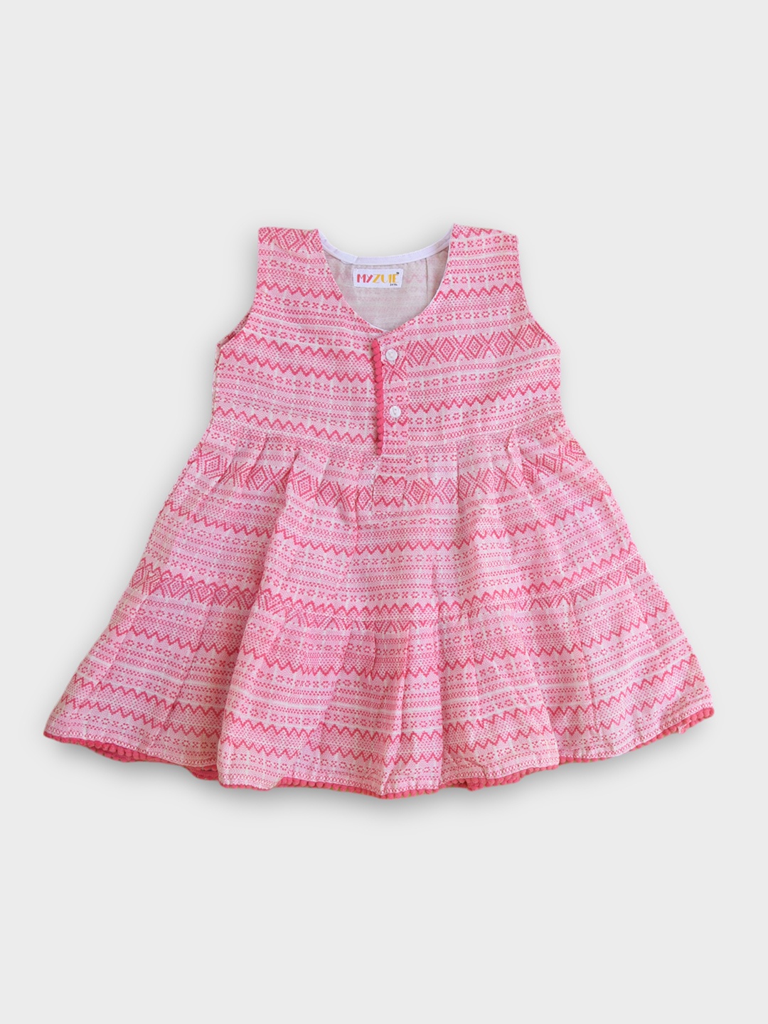 

MYZUIE Girls Geometric Printed Cotton A-line Dress, Pink