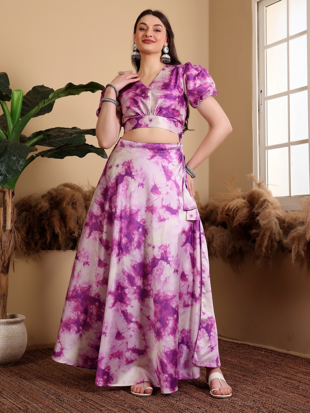 

Frolic Rolic Tie Dye Silk Lehenga & Choli Set, Purple
