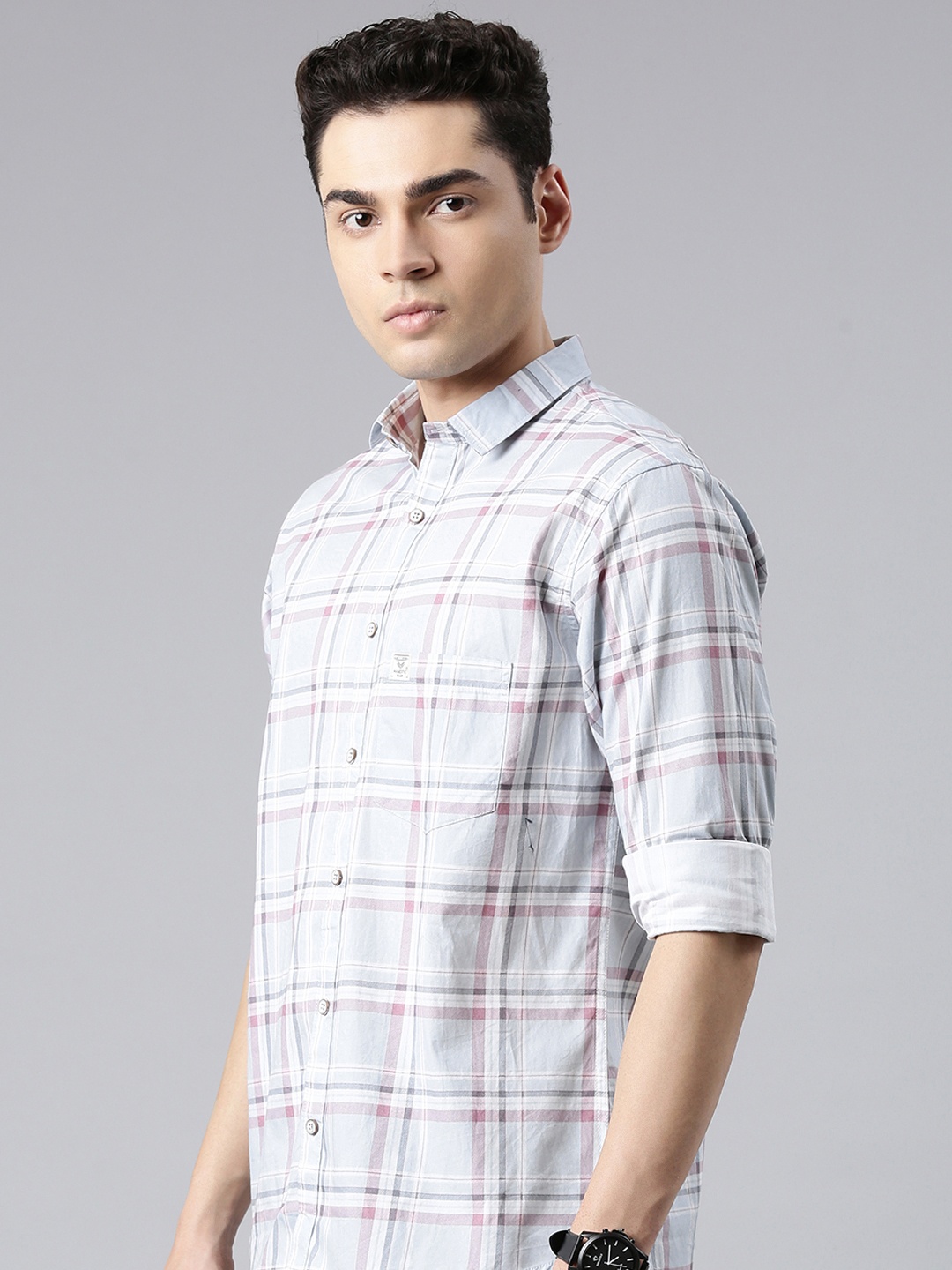 

Majestic Man Comfort Slim Fit Opaque Checked Cotton Casual Shirt, Grey