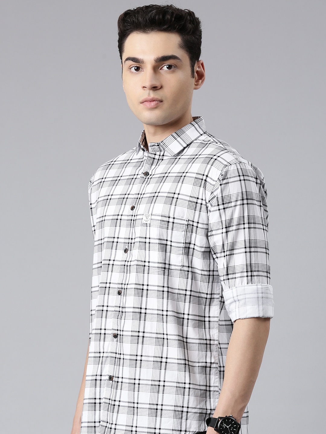 

Majestic Man Comfort Slim Fit Opaque Checked Pure Cotton Casual Shirt, White