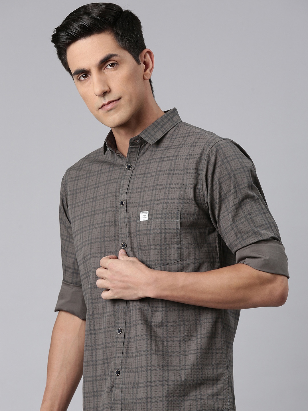 

Majestic Man Comfort Slim Fit Checked Casual Shirt, Grey