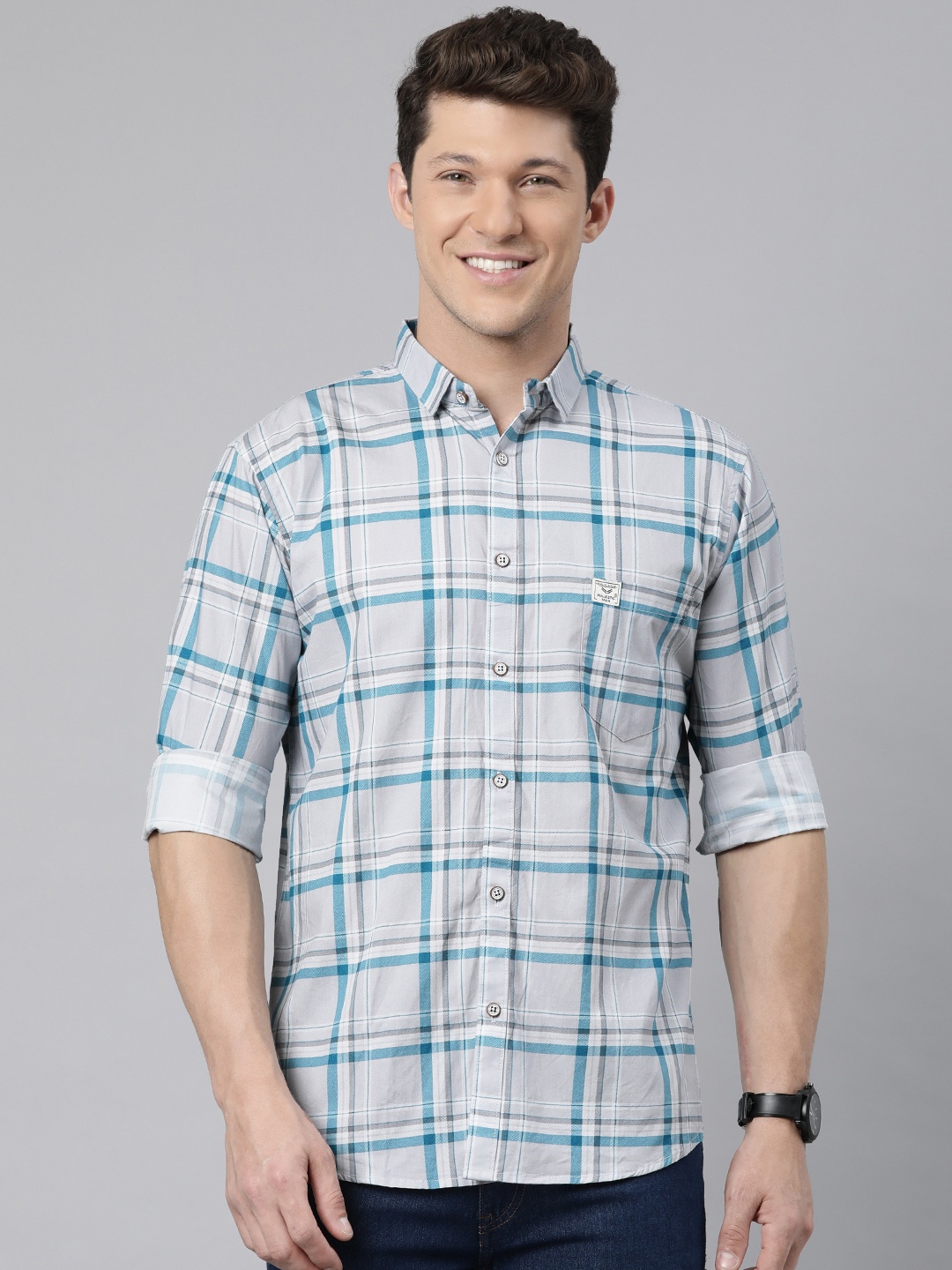 

Majestic Man Comfort Slim Fit Checked Pure Cotton Shirt, Grey