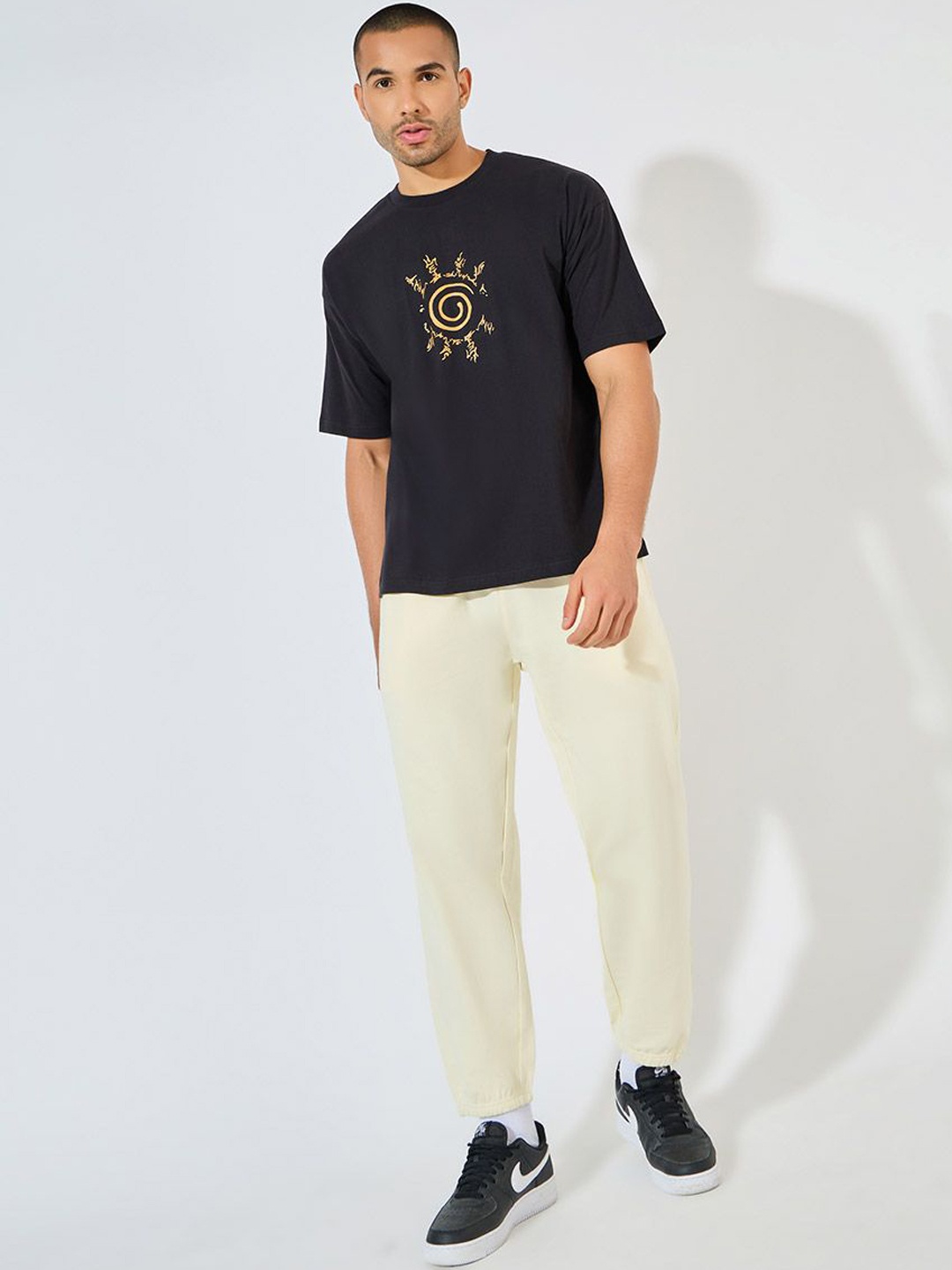 

Styli Men Relaxed Fit Terry Jogger with Elasticated Hem, Cream