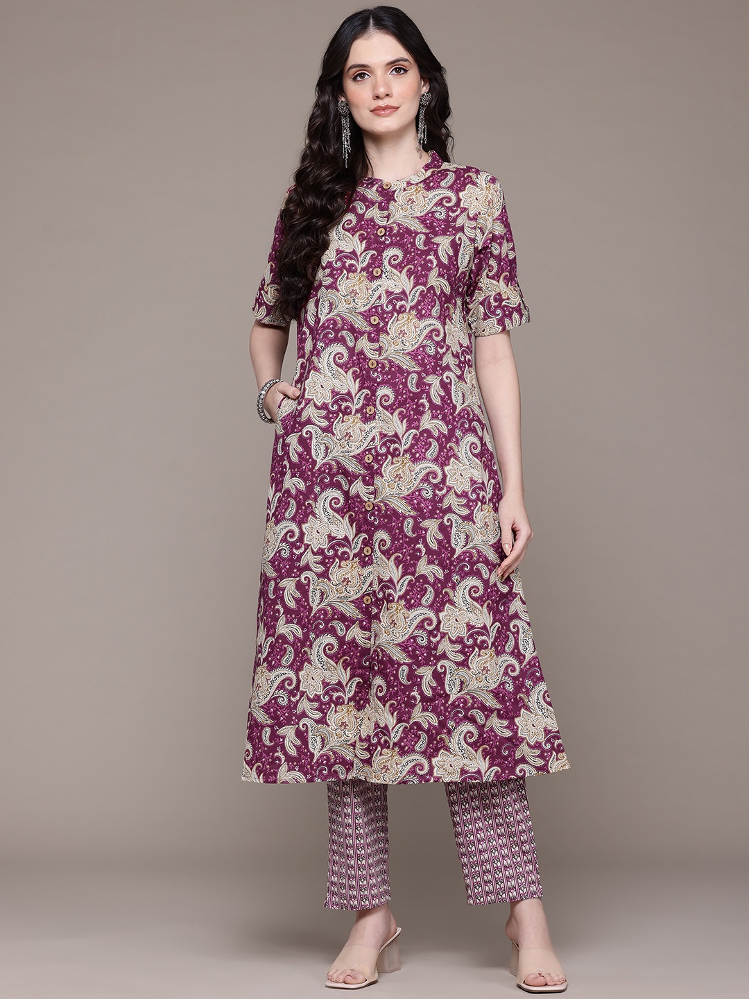 

Readiprint Floral Printed Regular Pure Cotton Kurta with Palazzos, Purple