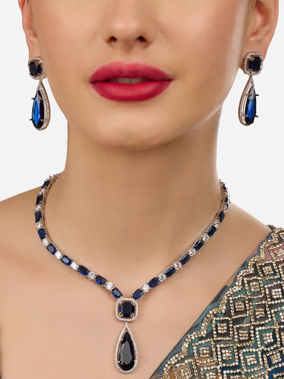 

AMI Silver-Plated Cubic Zirconia-Studded Jewellery Set