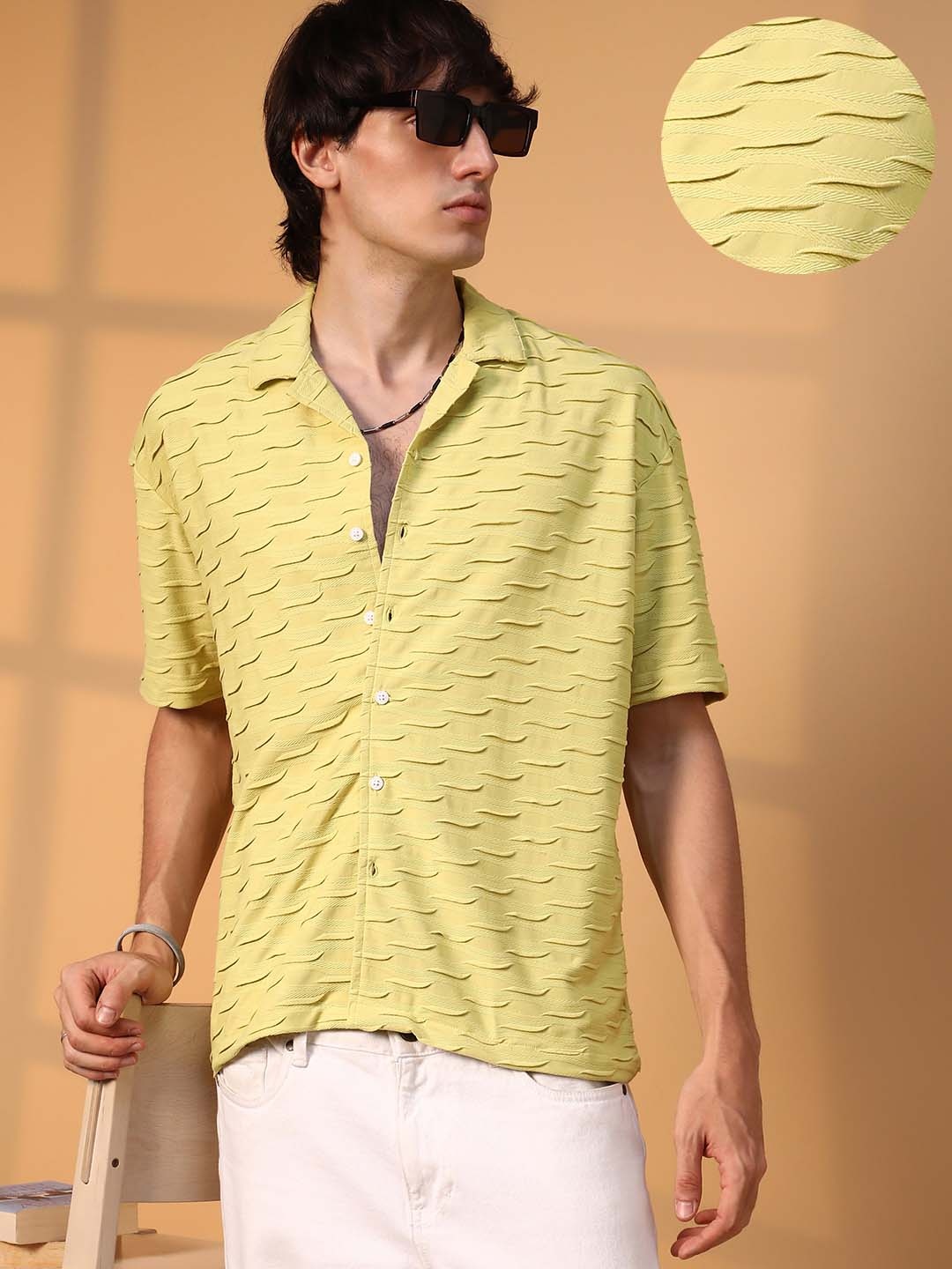 

Campus Sutra Men Comfort Cuban Collar Solid Casual Shirt, Yellow