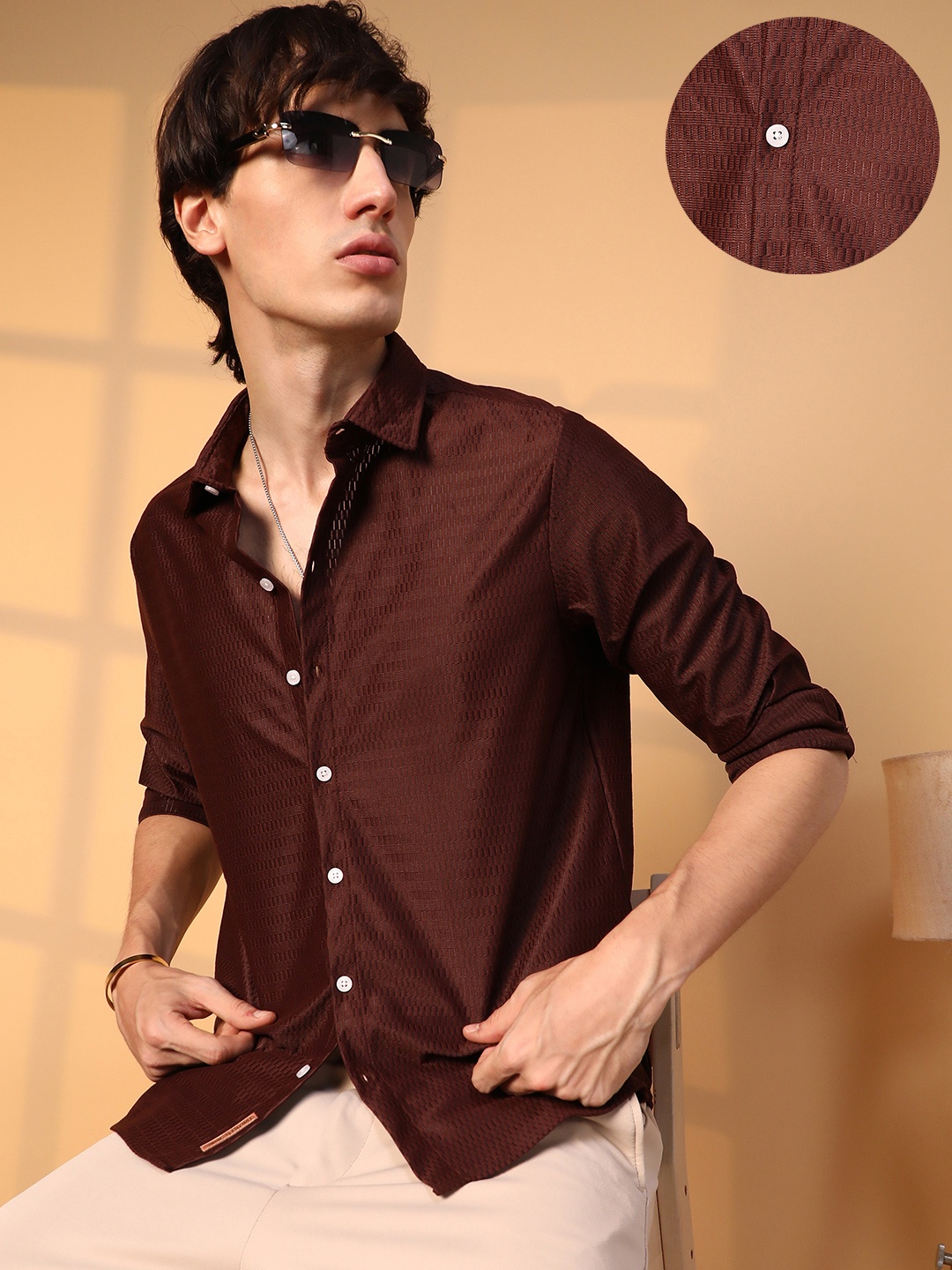 

Campus Sutra Men Comfort Spread Collar Solid Casual Shirt, Brown