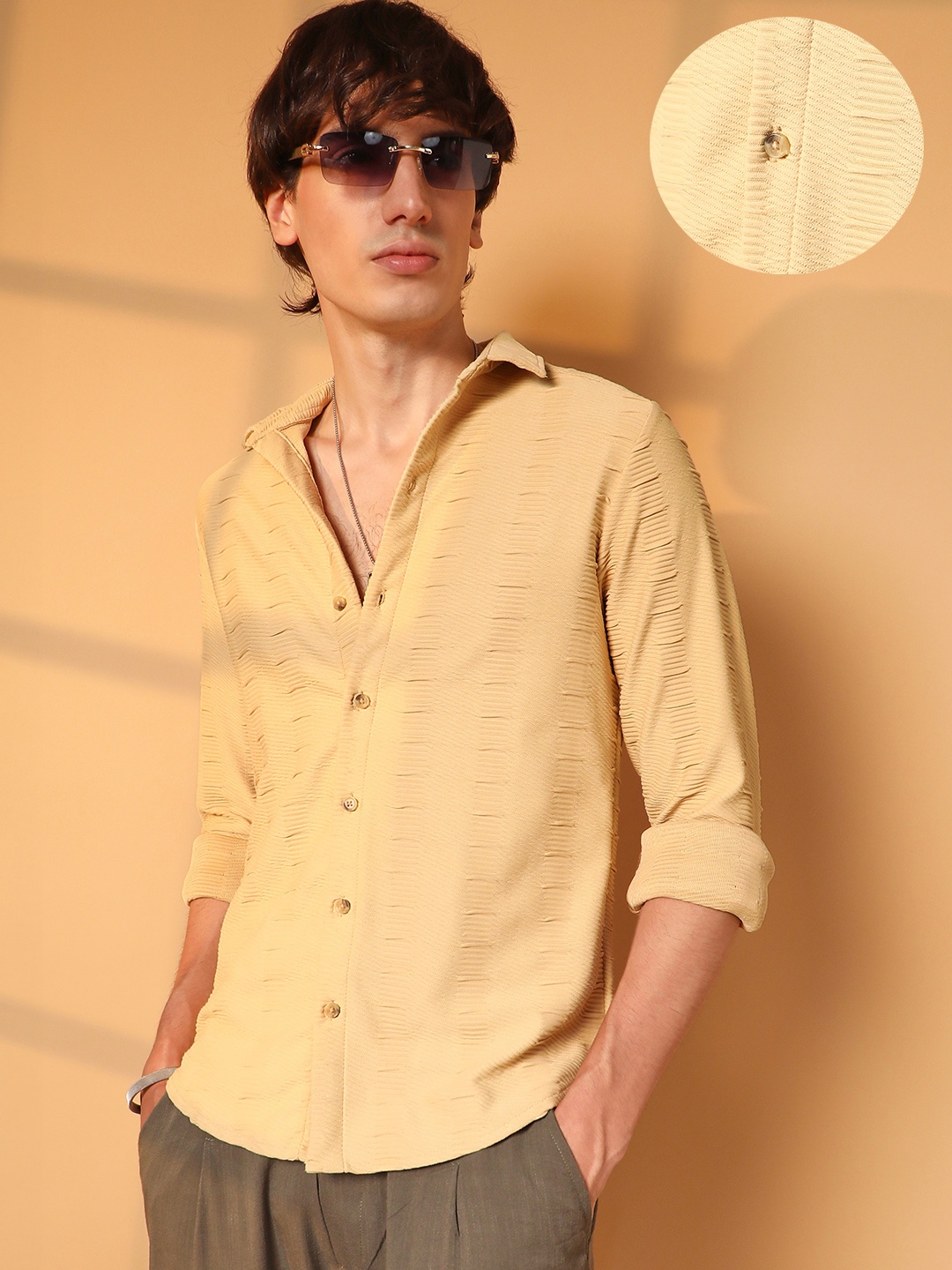 

Campus Sutra Men Comfort Spread Collar Solid Casual Shirt, Yellow