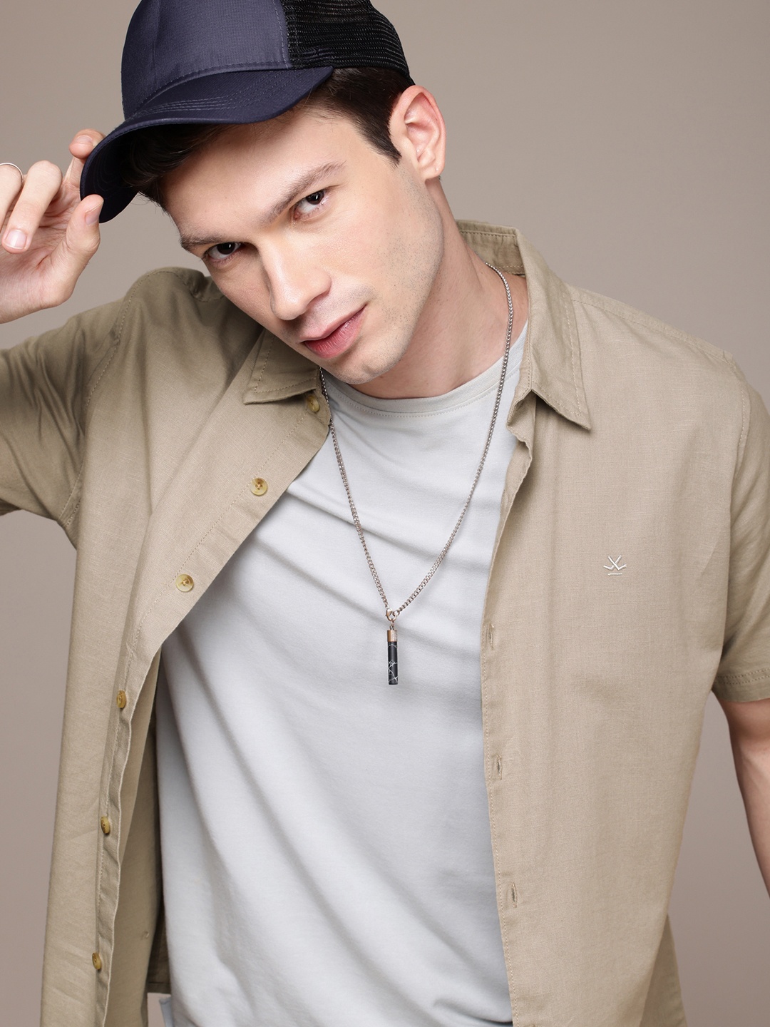 

WROGN Pure Cotton Casual Shirt, Beige