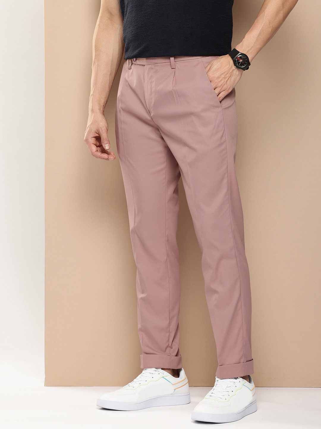 

encore by INVICTUS Men Regular Fit Trousers, Mauve