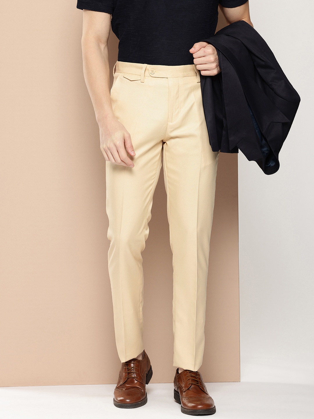 

encore by INVICTUS Men Textured Trousers, Beige