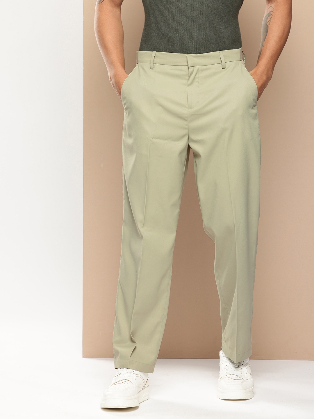 encore by INVICTUS Men Regular Semiformal Trousers, Green
