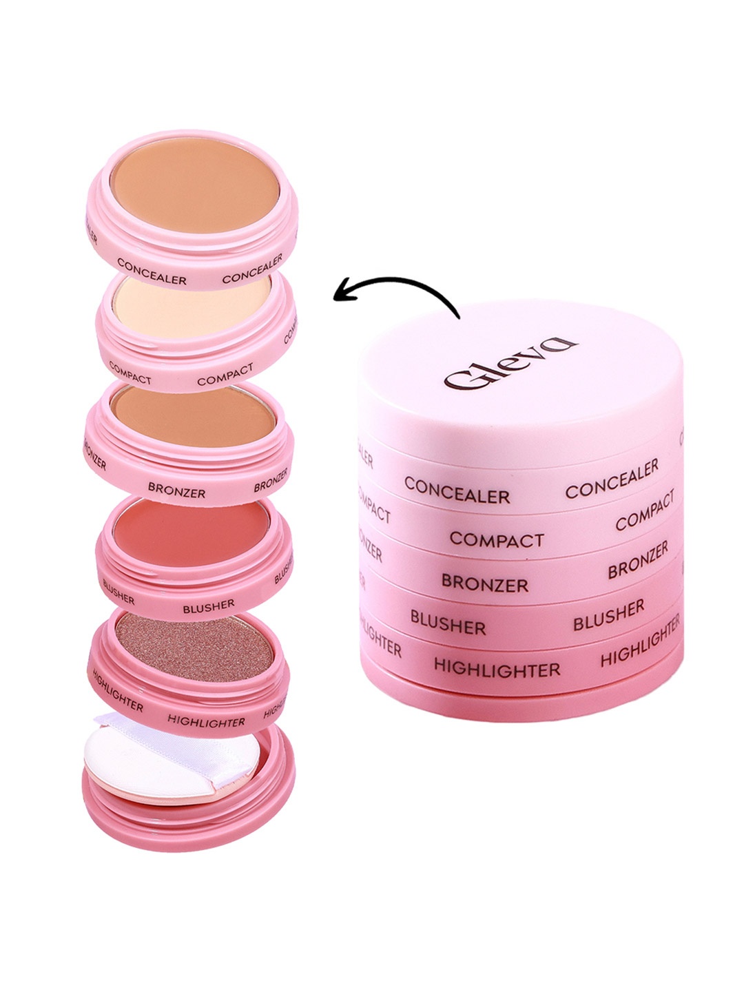 

Gleva 5-In-1 Makeup Stack-Concealer, Compact, Bronzer, Blusher, Highlighter-20g, Beige