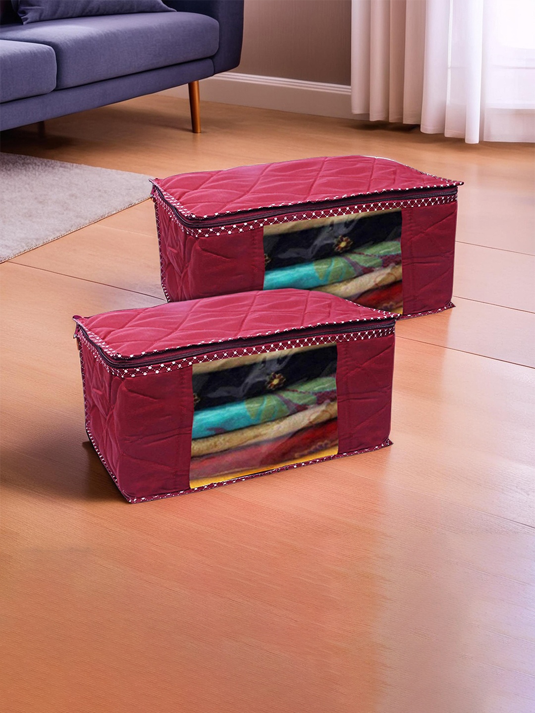 

Kuber Industries Maroon 2 Pieces Printed Drawer Organisers
