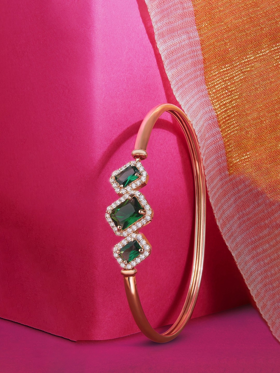 

AMI Rose Gold Plated Cubic Zirconia Kada Bracelet