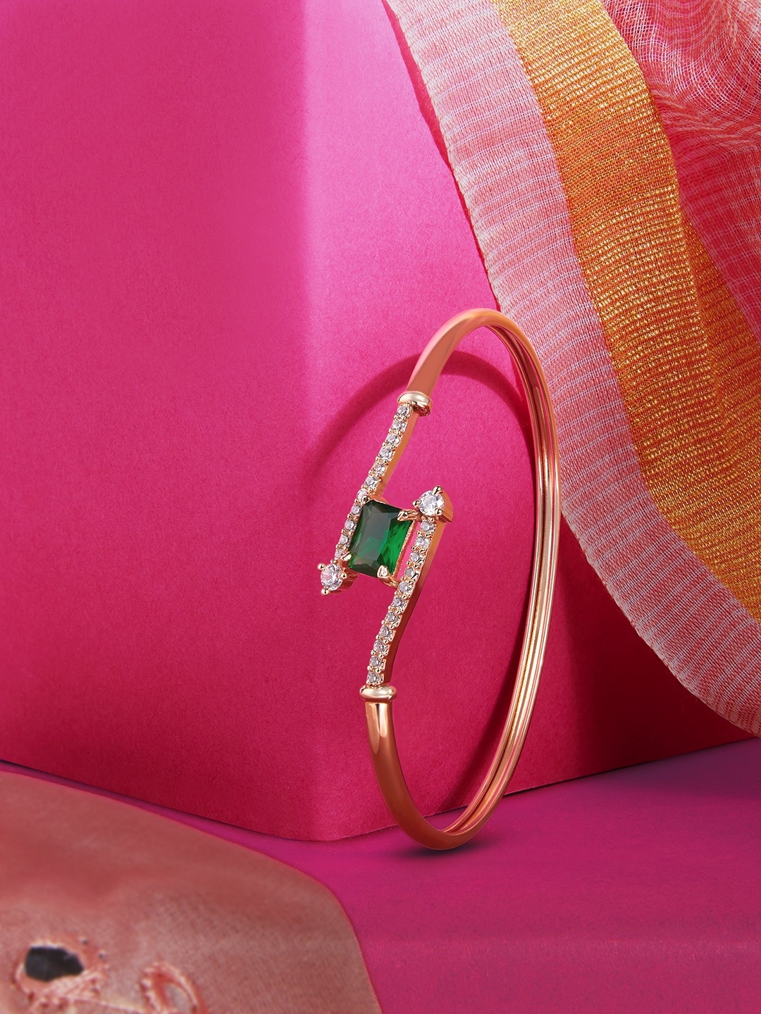 

AMI Rose Gold Plated Cubic Zirconia Kada Bracelet