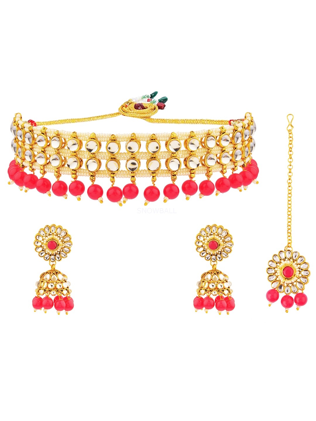 

9blings Gold-Plated Kundan-Studded & Beaded Jewellery Set