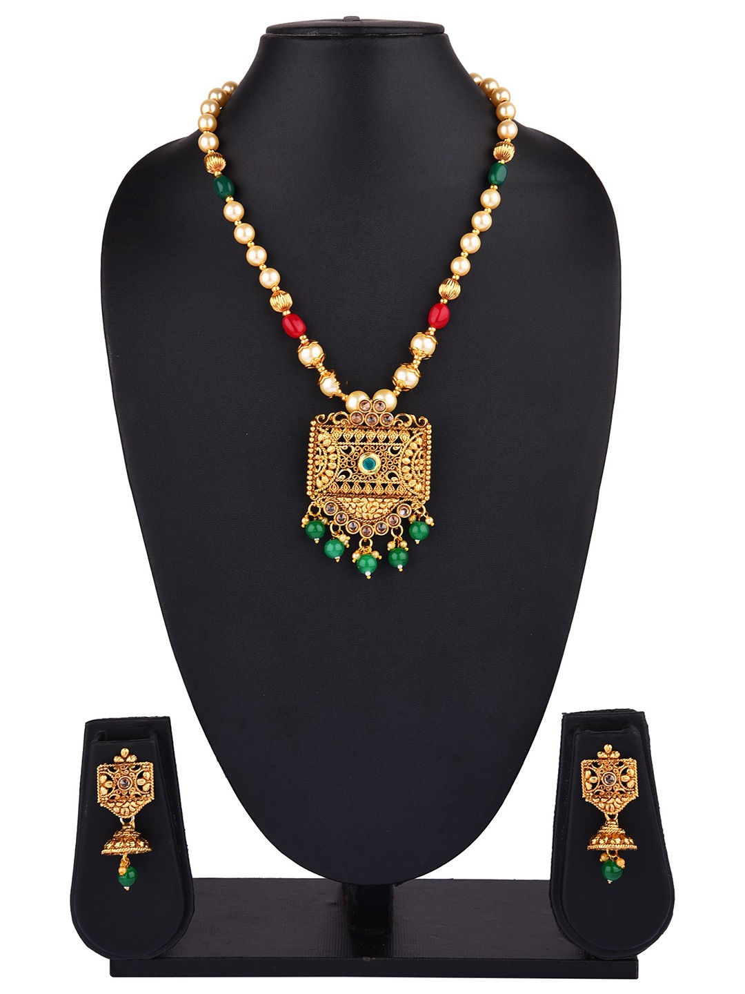 

9blings Gold Plated Artificial Beads Jewellery Set