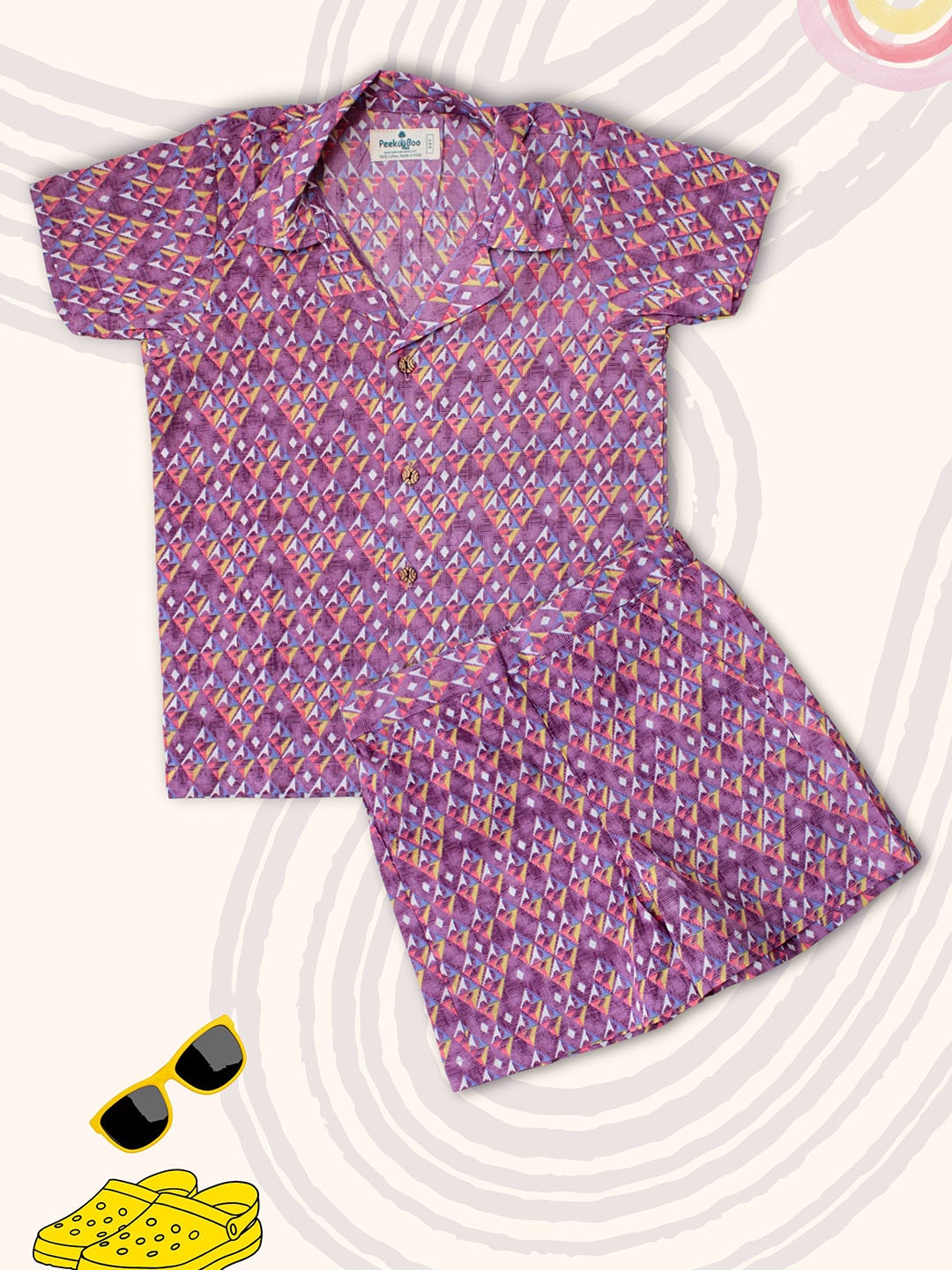 

Peekaaboo Kids Boys Printed Pure Cotton Shirt with Shorts, Lavender