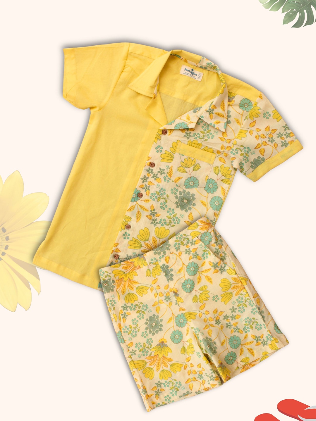 

Peekaaboo Kids Boys Printed Pure Cotton Shirt with Short, Yellow