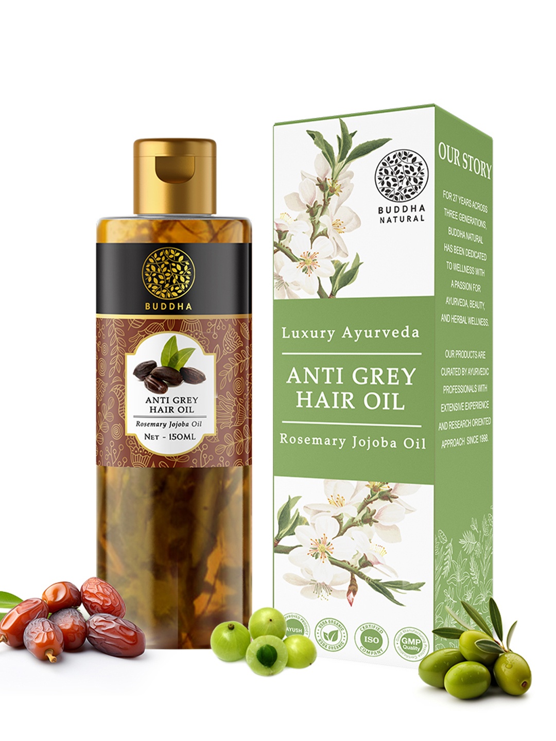 

BUDDHA NATURAL Anti Grey Hair Oil With Rosemary - 150ml, Gold