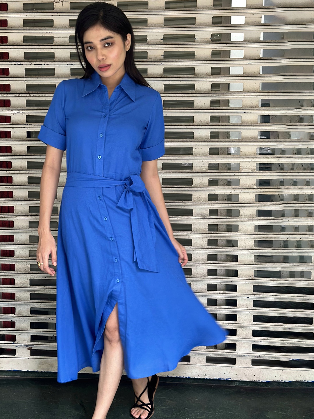 

Seryeon Cotton Shirt Midi Dress, Blue