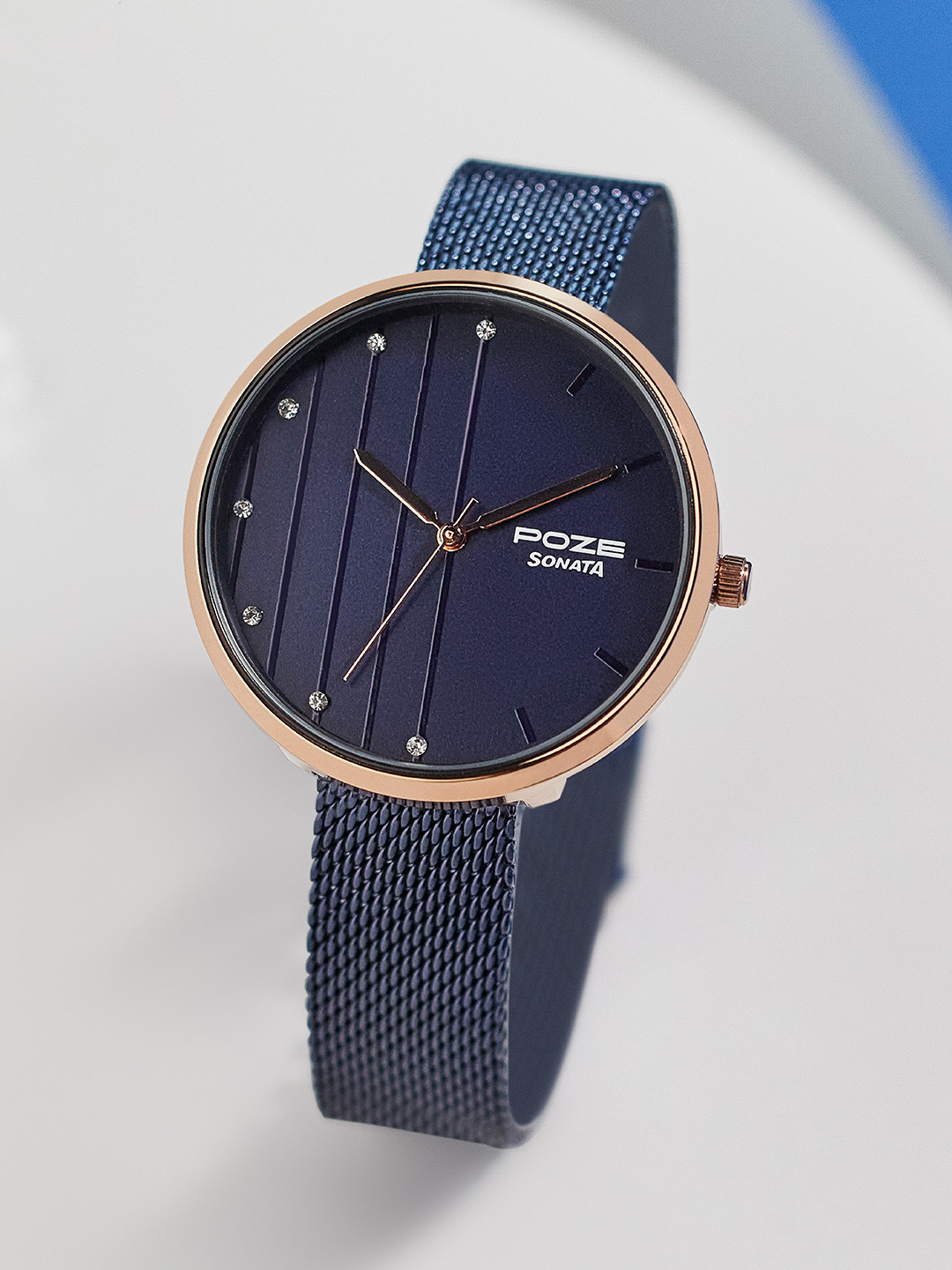 

Sonata Women Poze Embellished Dial & Bracelet Style Straps Analogue Watch SP80093KM01, Navy blue