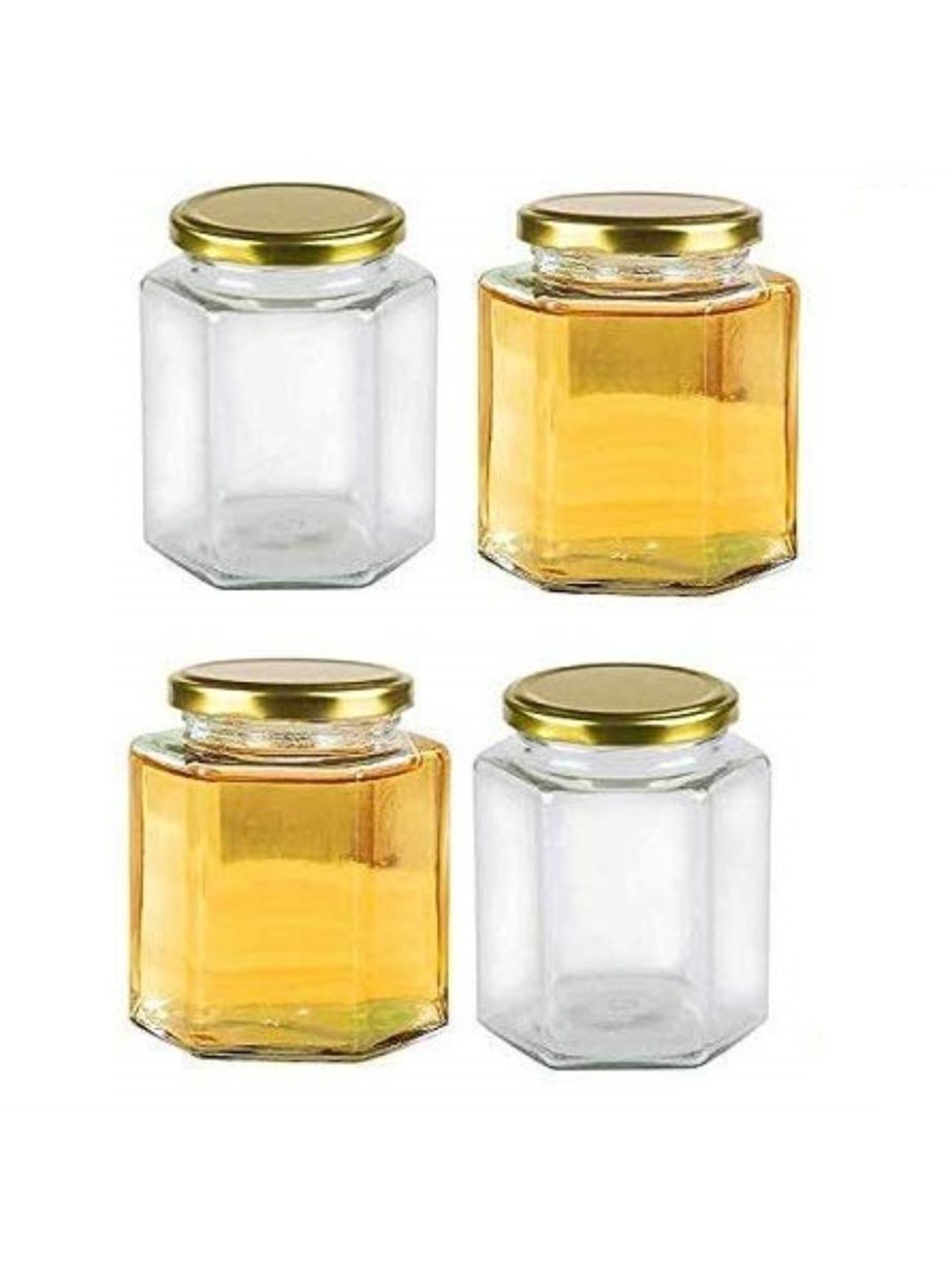 

CROCO JAR Piramal 4 Pieces Transparent Hexagonal Shape Storage Glass Containers 250 ml