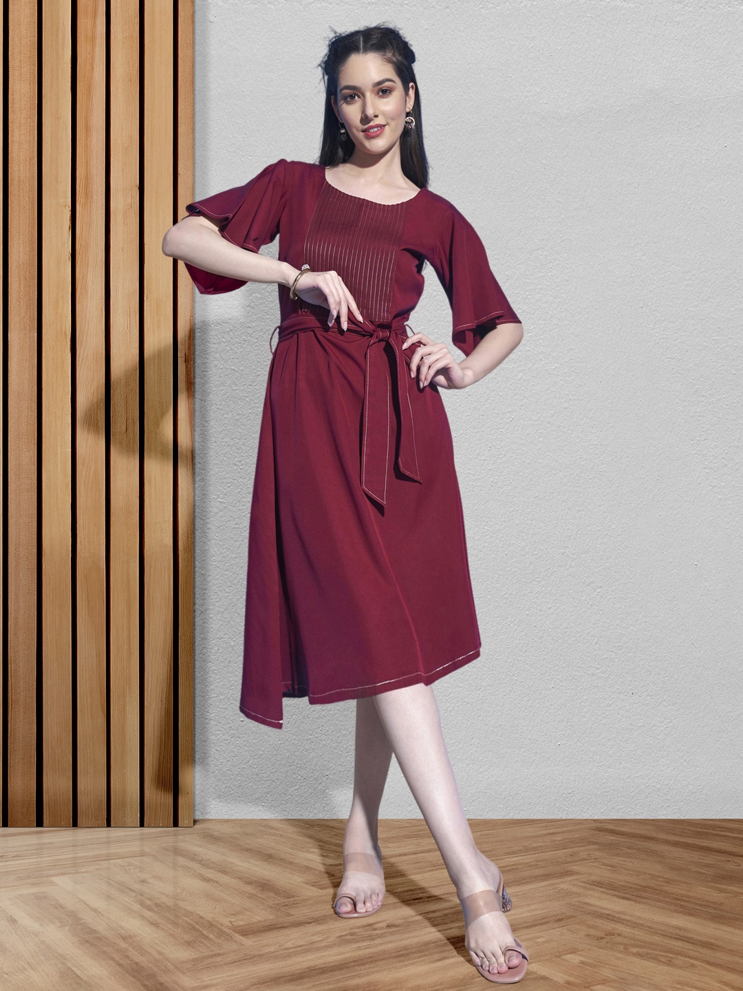 

DressBerry Women Flared Sleeve Fit & Flare Midi Dress, Maroon