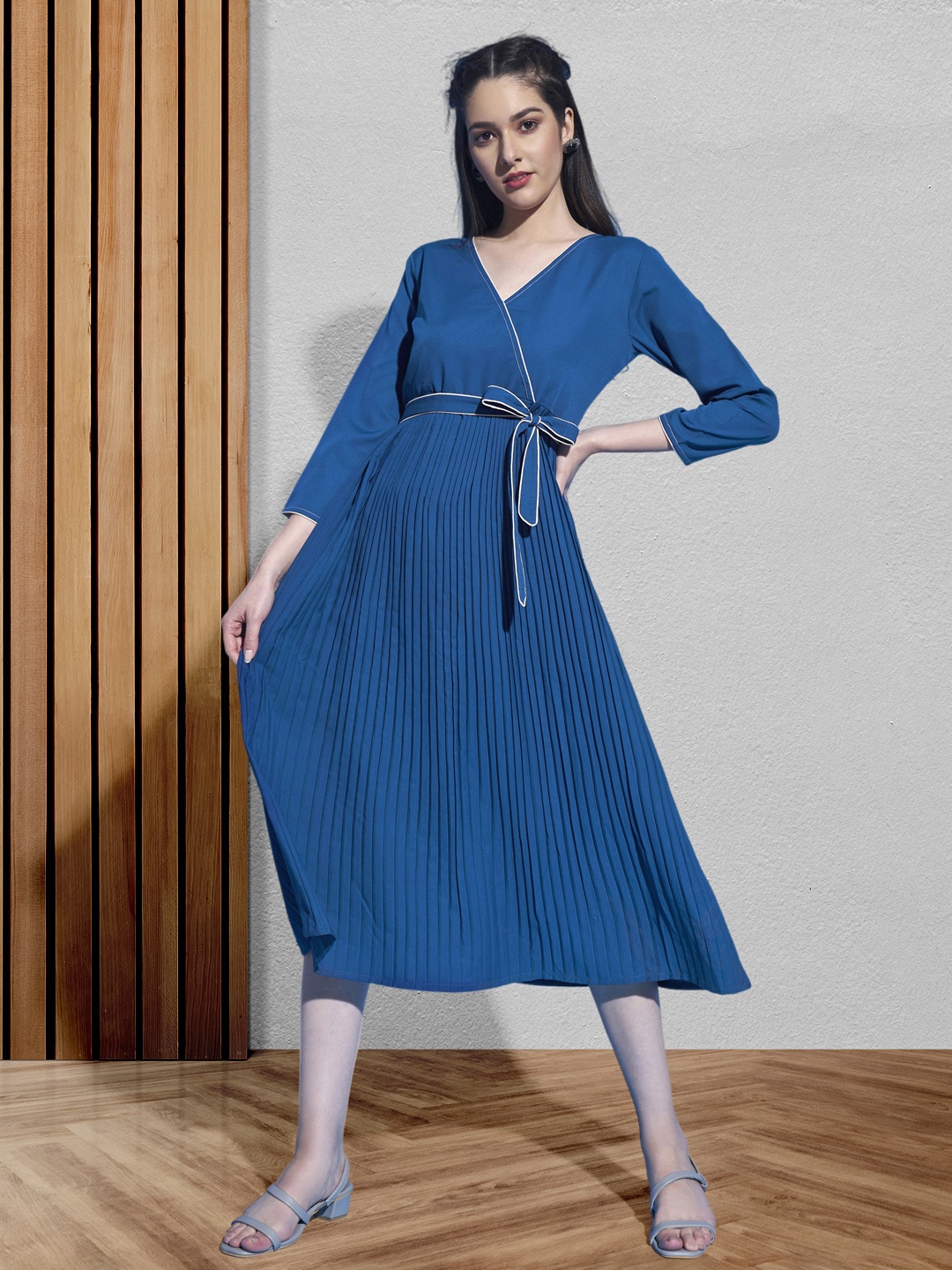 

DressBerry Crepe Empire Midi Dress Comes with a belt For Women's, Teal