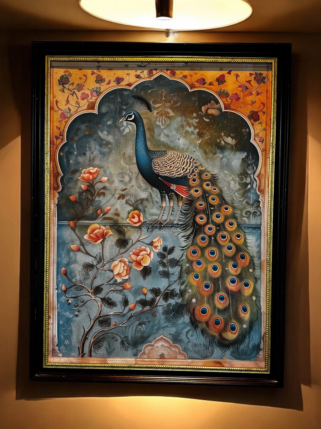 

Art Street Traditional Mughal Art Peacock Framed Painting, Blue