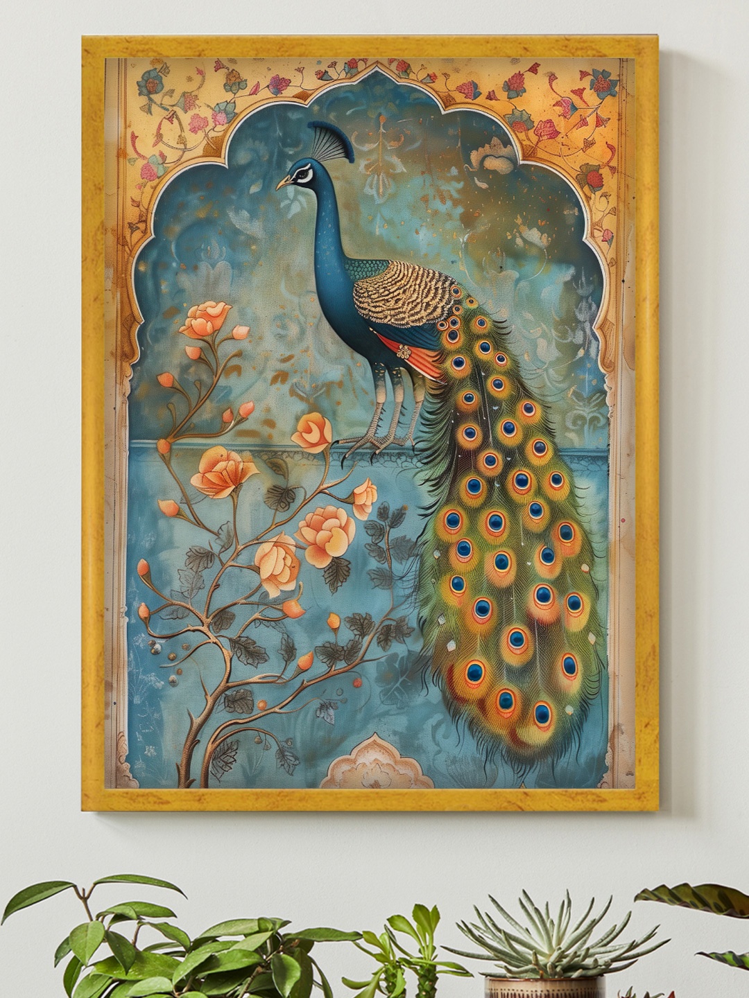 

Art Street Traditional Mughal Art Peacock Framed Painting, Blue