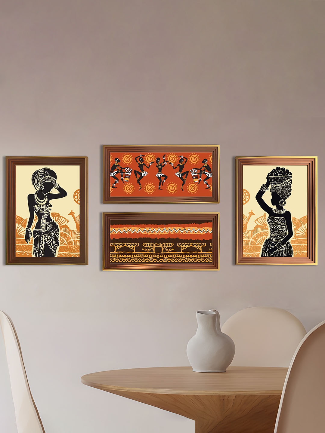 

Art Street Black & Orange 4 Pieces African Women Wall Paintings