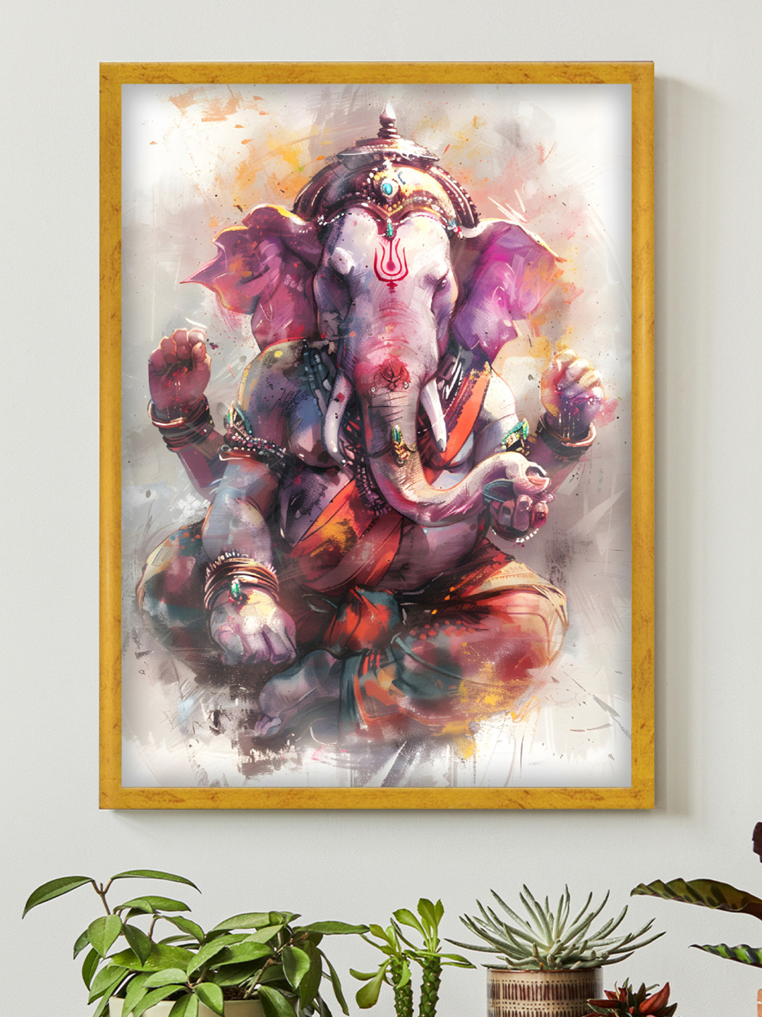

Art Street Lord Ganesha Ji Framed Painting Wall Art, Pink