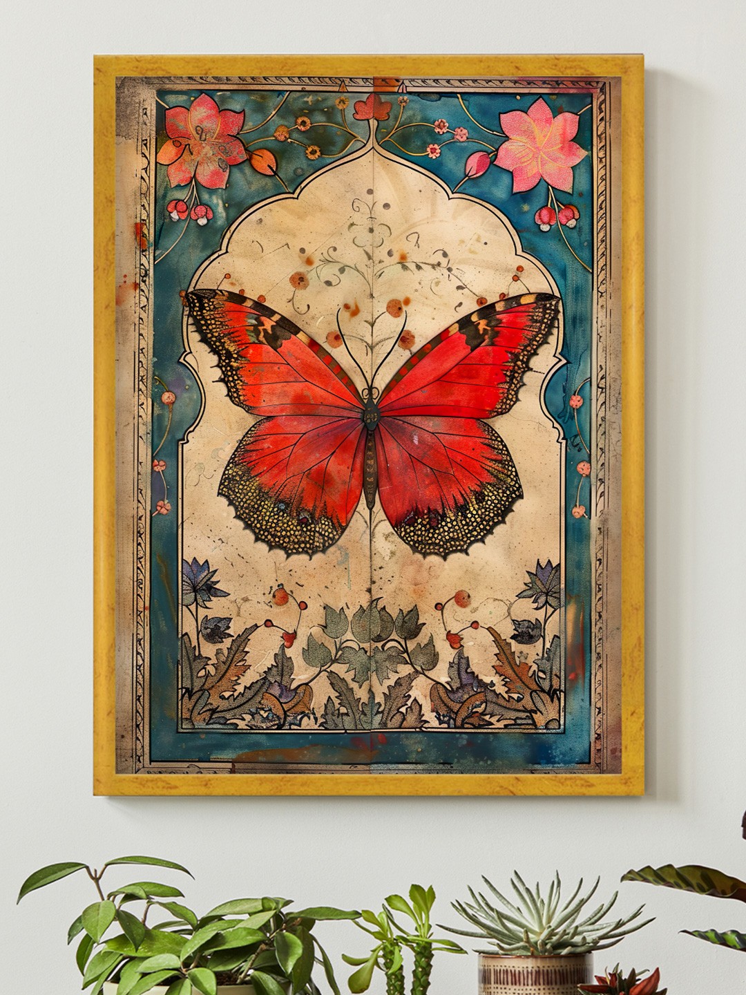 

Art Street Vintage Indian Butterfly Framed Painting, Red