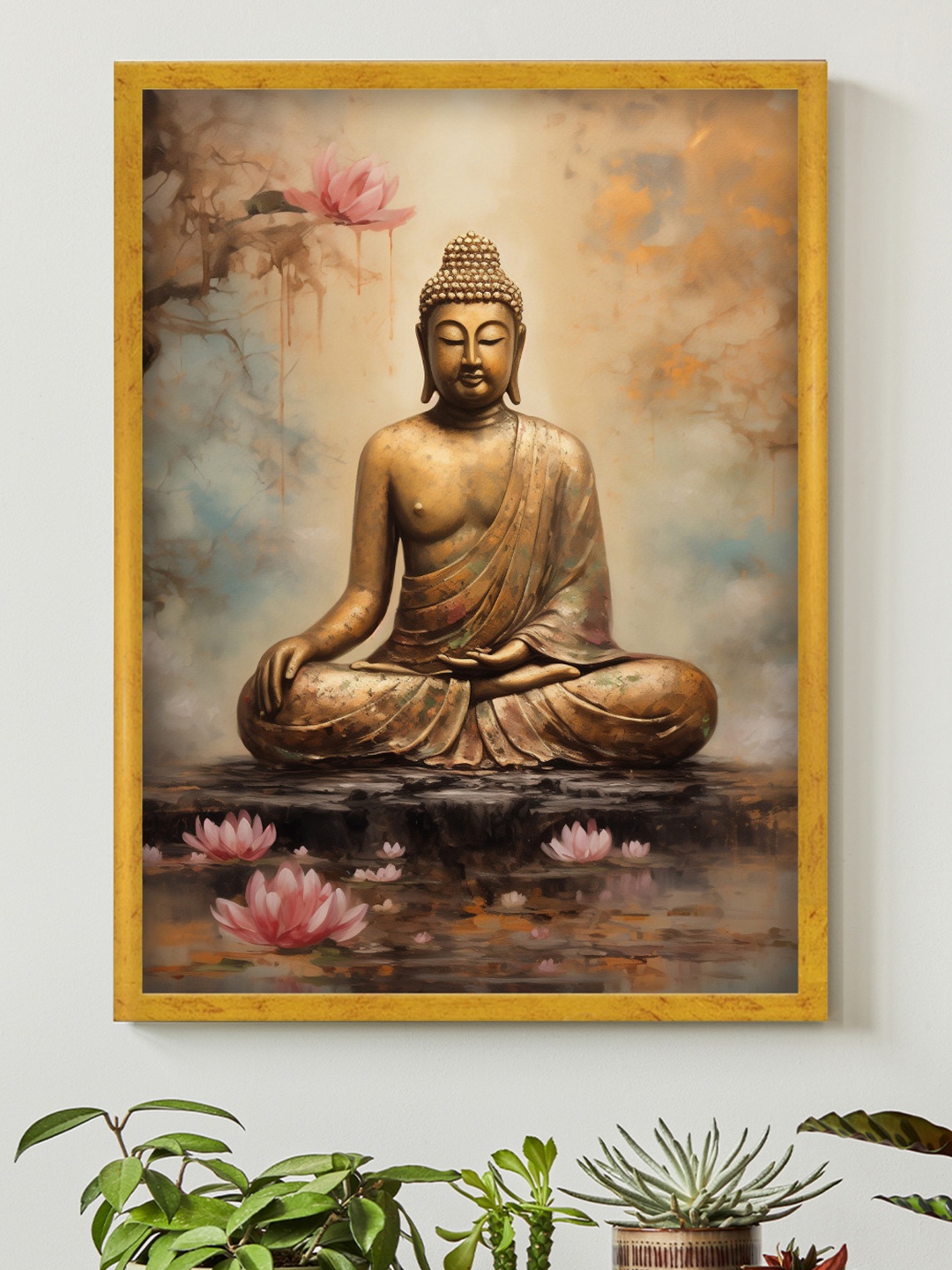 

Art Street Meditating Lord Buddha Framed Painting, Gold